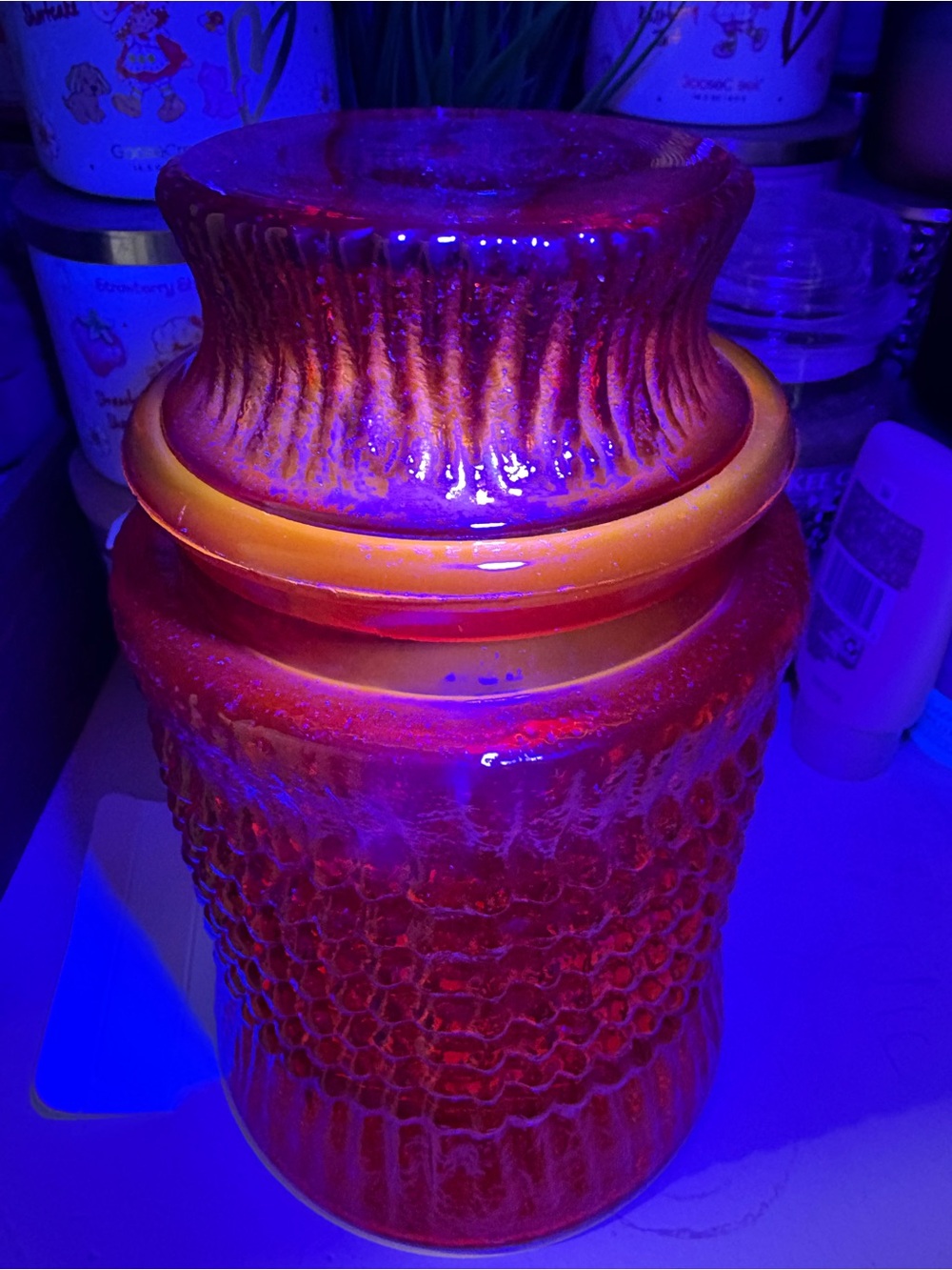 Vintage L.E. Smith Amberina Haystack 9” Canister UV Light Reactive Uranium - Picture 16 of 16